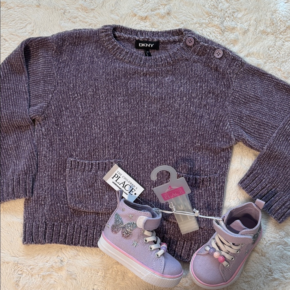 DKNY Lavender Knit Sweater size 3T  with Sneakers size 4T